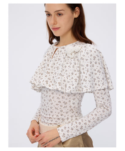 Floral Ruffle Cape Top