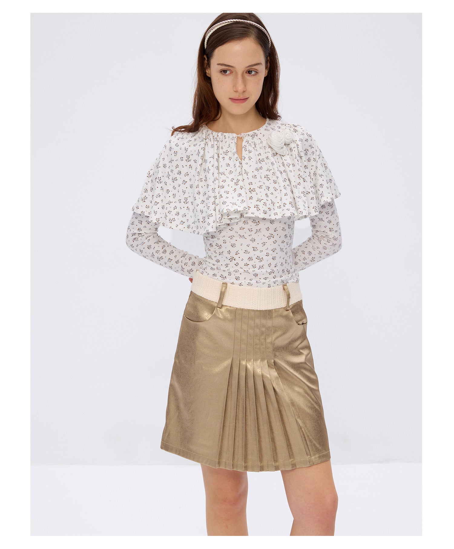Floral Ruffle Cape Top