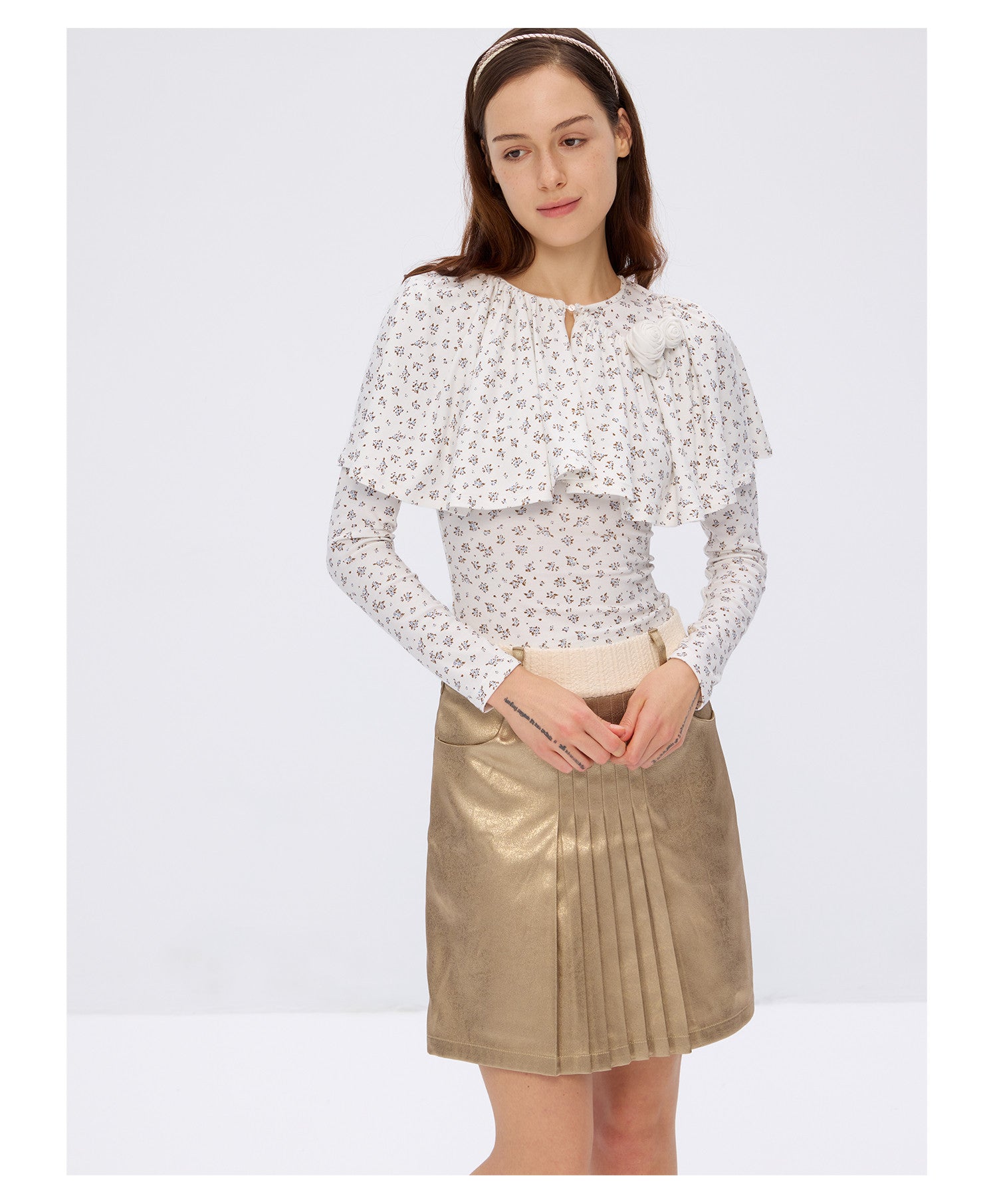 Floral Ruffle Cape Top