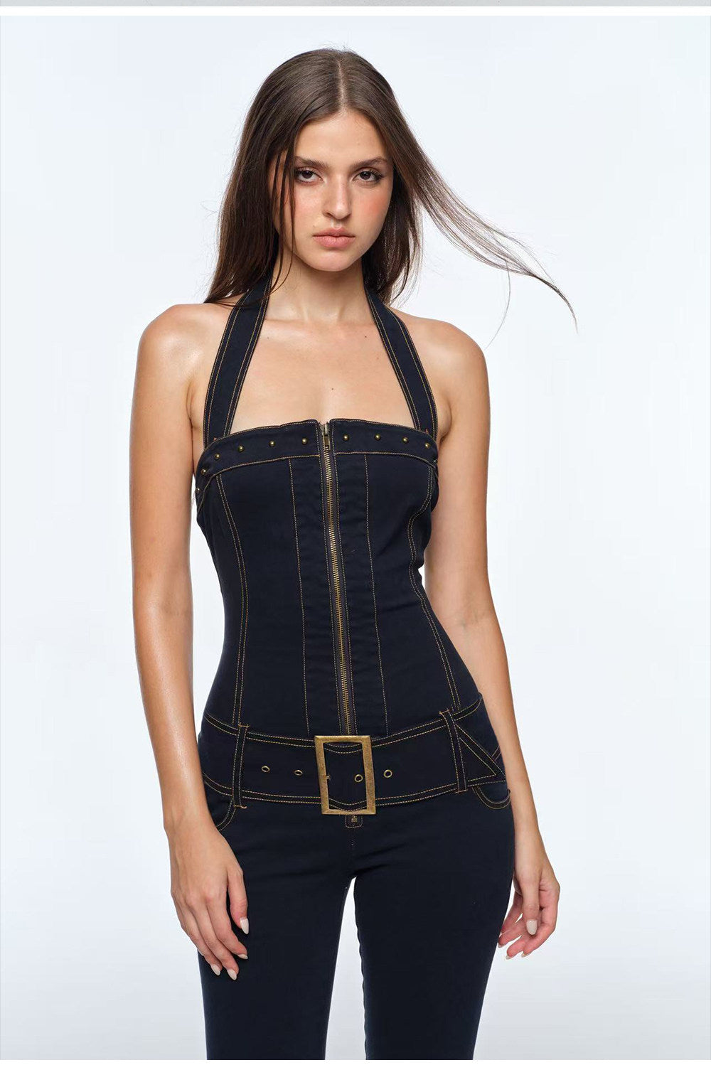Washed Fitted Denim Jumpsuit