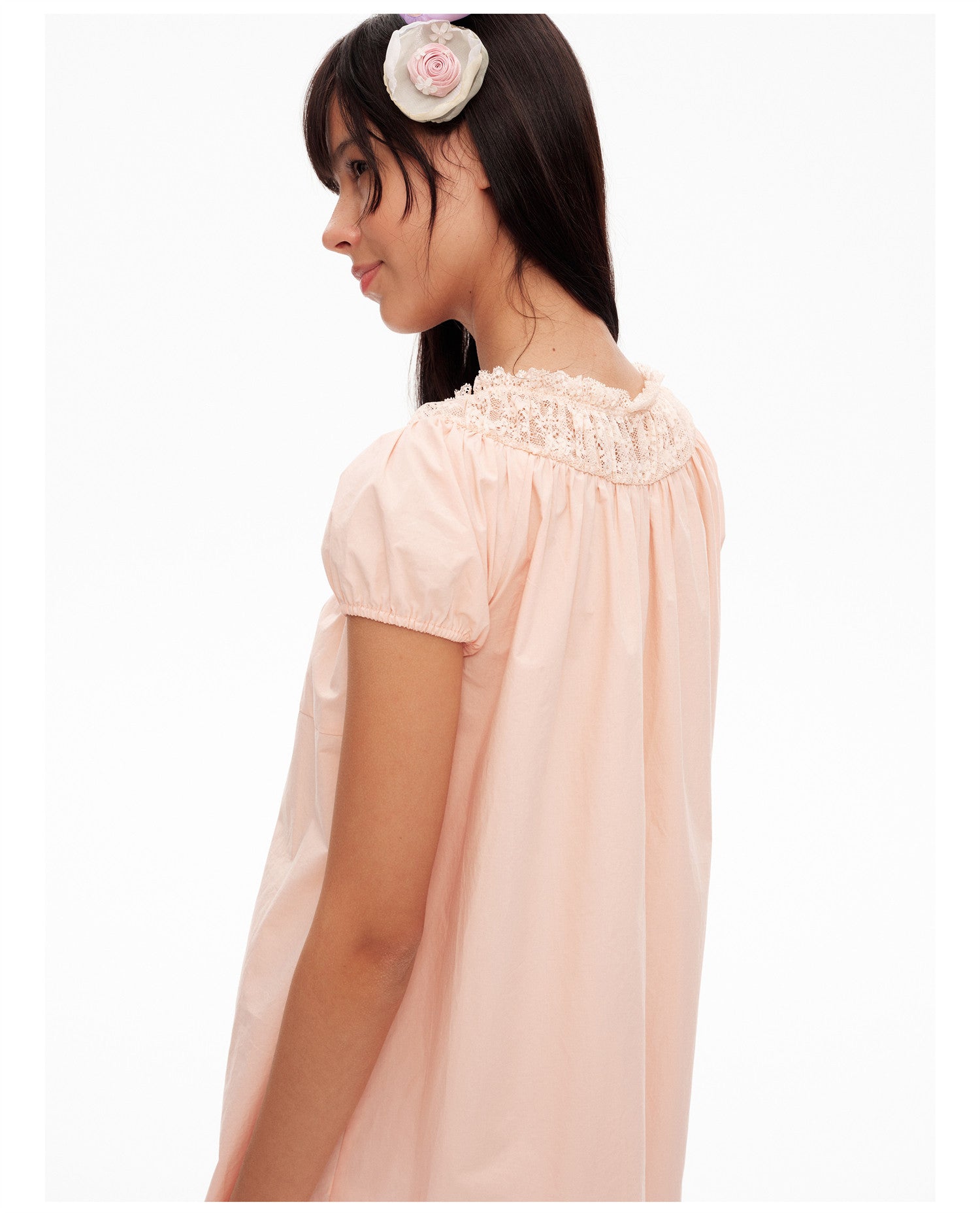 Lace Trim Puff Sleeve Dress