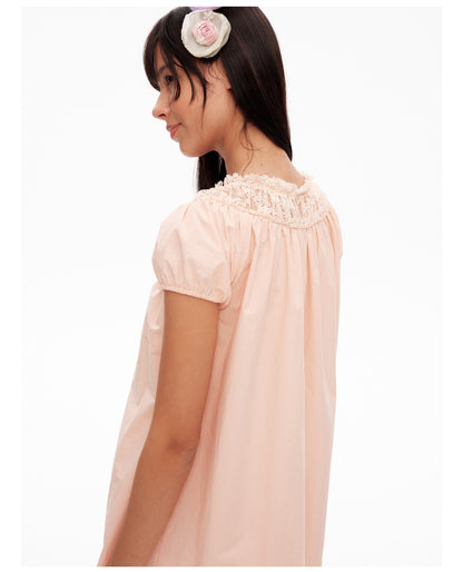 Lace Trim Puff Sleeve Dress