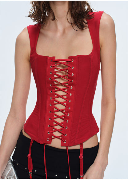 Lace-Up Boned Cropped Corset