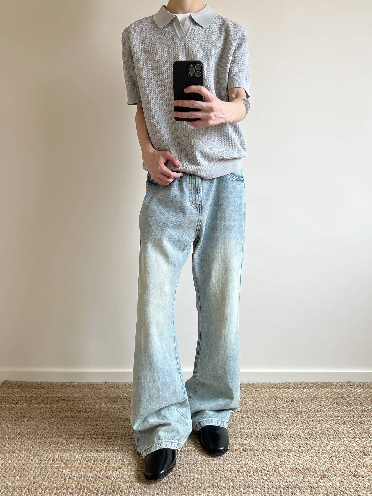 Washed Bootcut Raw-Denim Jeans