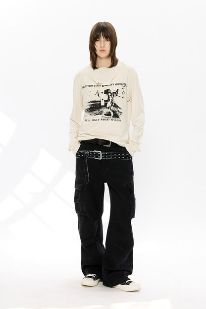 Washed Distressed Wide-Leg Cargo Pants