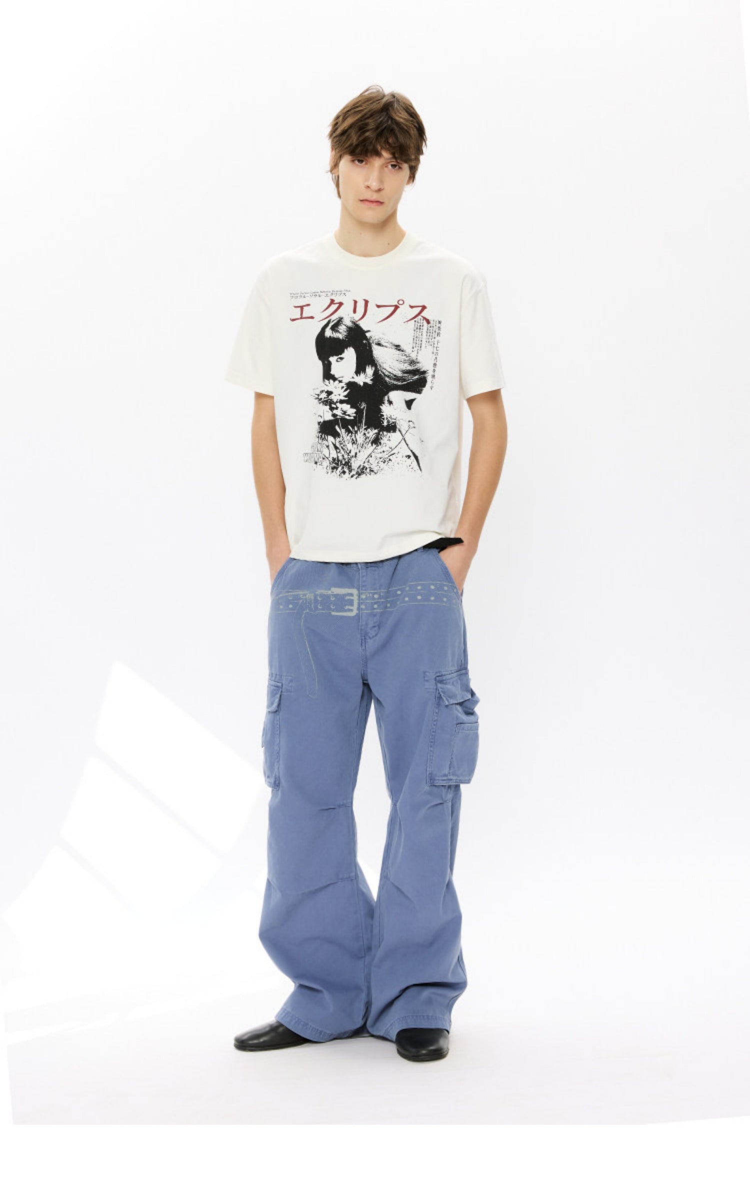 Washed Distressed Wide-Leg Cargo Pants