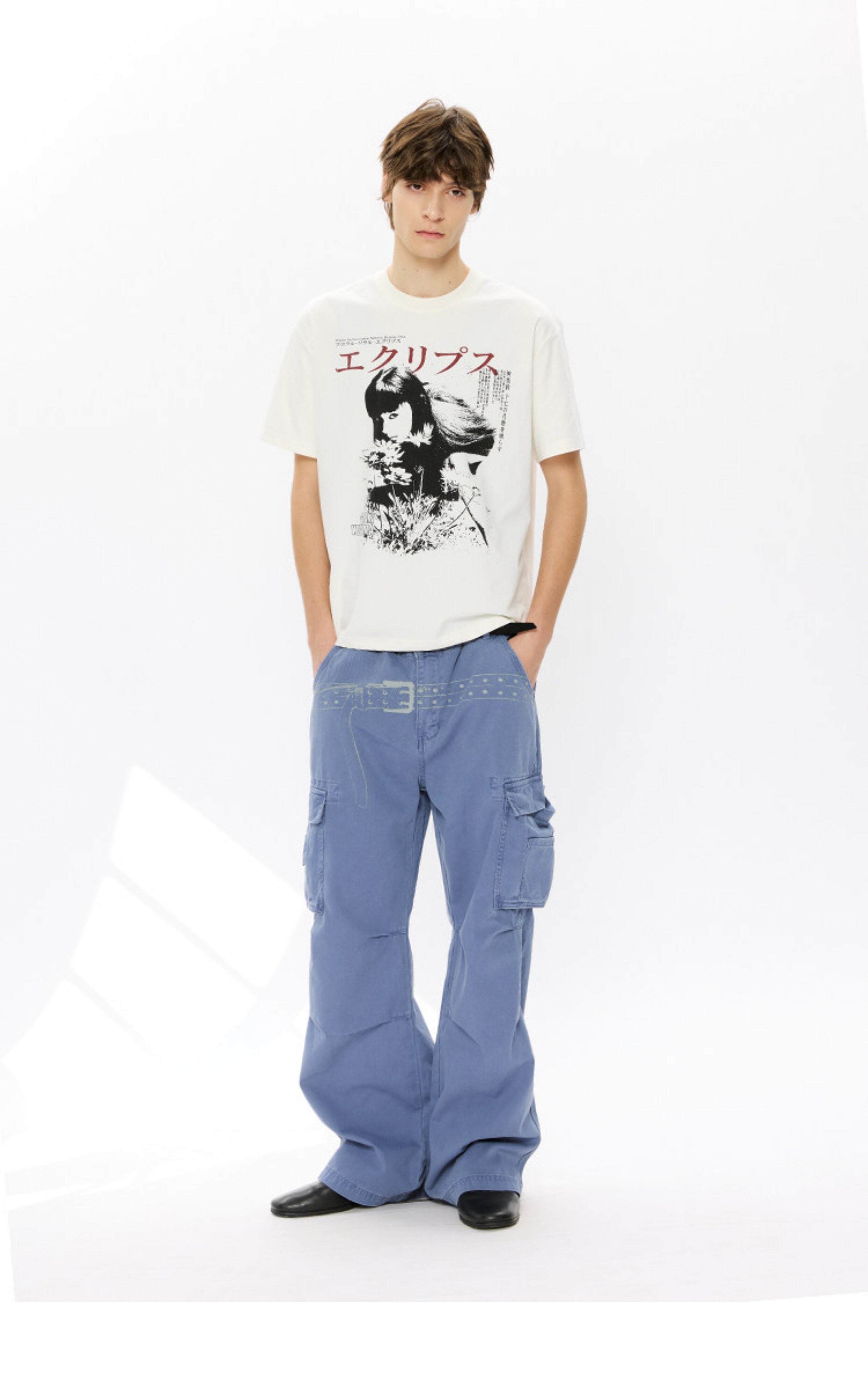 Washed Distressed Wide-Leg Cargo Pants