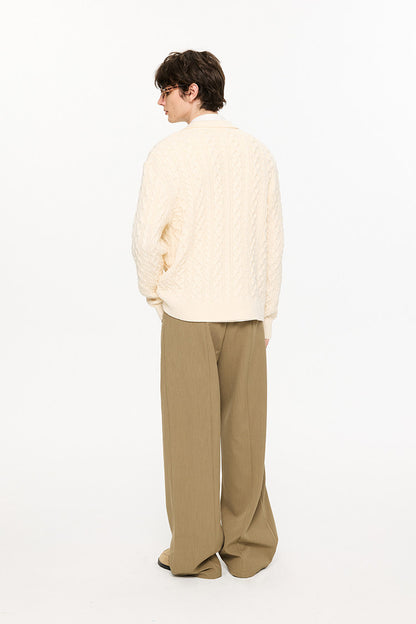 Chunky Cable Knit Polo Sweater