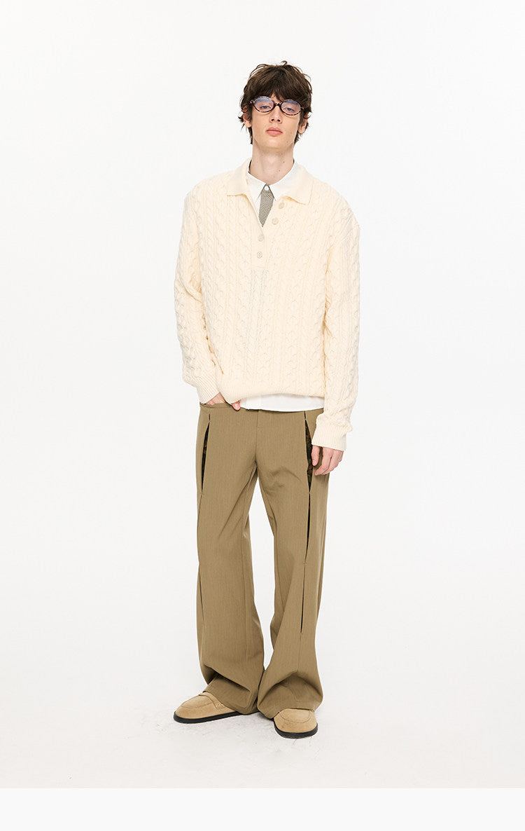 Chunky Cable Knit Polo Sweater