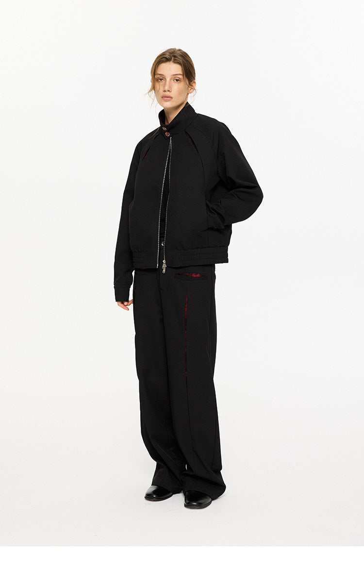 Textured Contrast Harrington Jacket