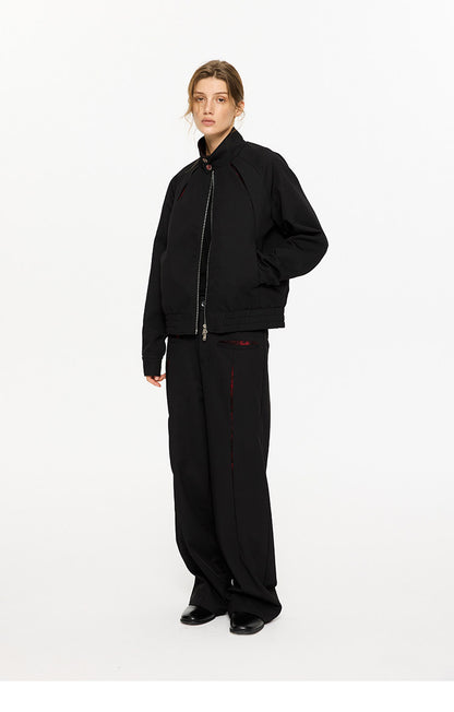 Textured Contrast Harrington Jacket