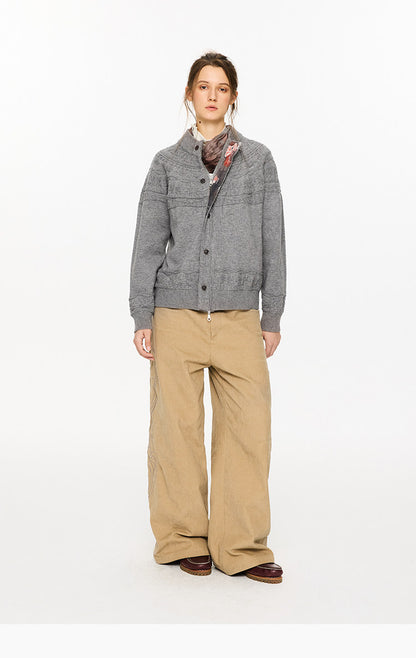 Jacquard Knit Zip Cardigan