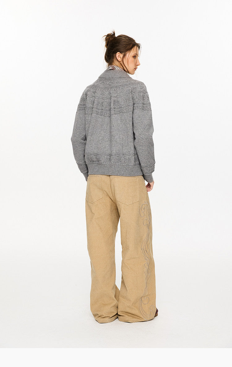 Jacquard Knit Zip Cardigan