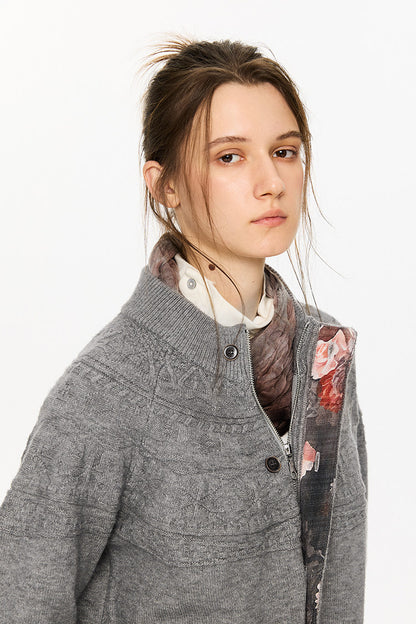 Jacquard Knit Zip Cardigan