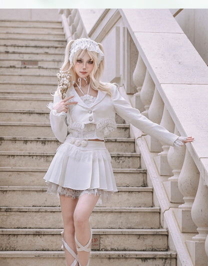 Lace Trim Cropped Blazer