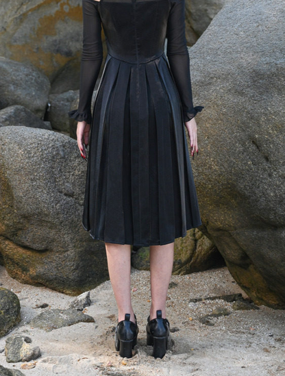 Glossy Halter Pleated Midi Dress