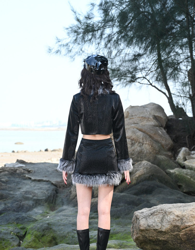 Textured Faux-Leather High-Waisted Skirt