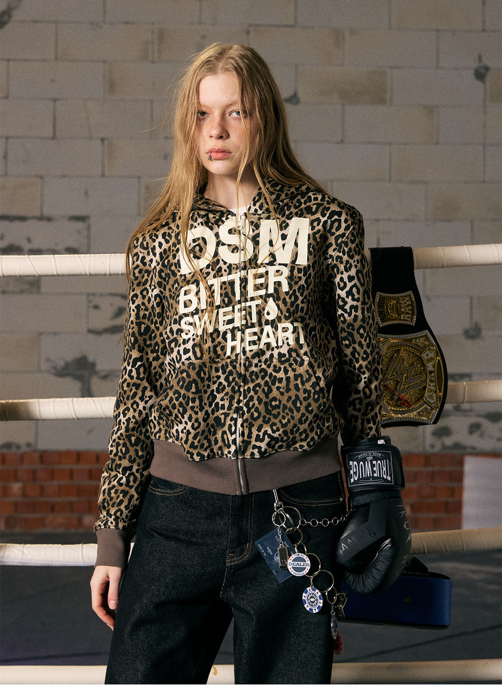 Distressed Leopard Zip Hoodie