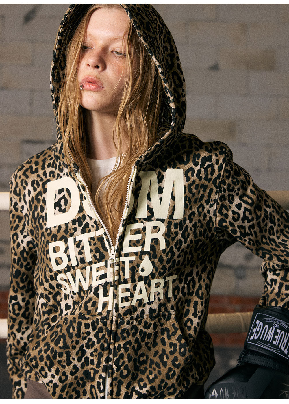 Distressed Leopard Zip Hoodie