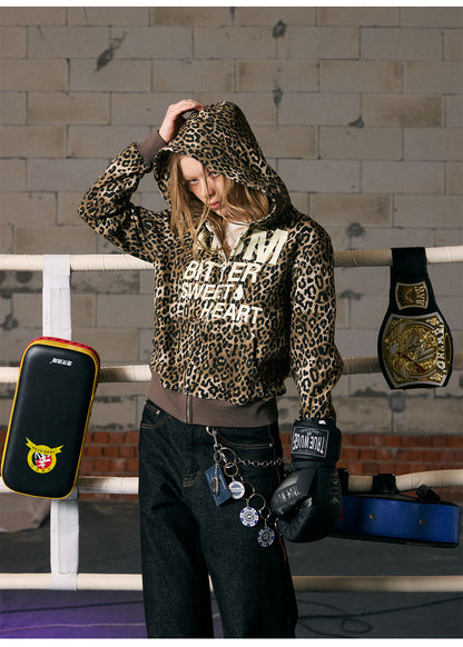 Distressed Leopard Zip Hoodie