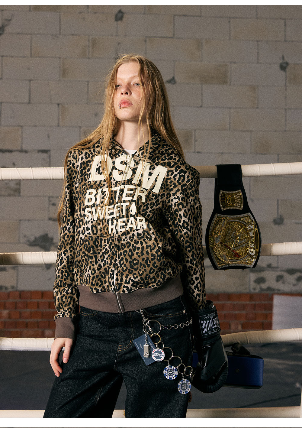 Distressed Leopard Zip Hoodie