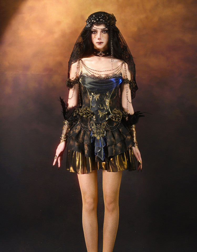 Metallic Tiered Ruffle Skirt