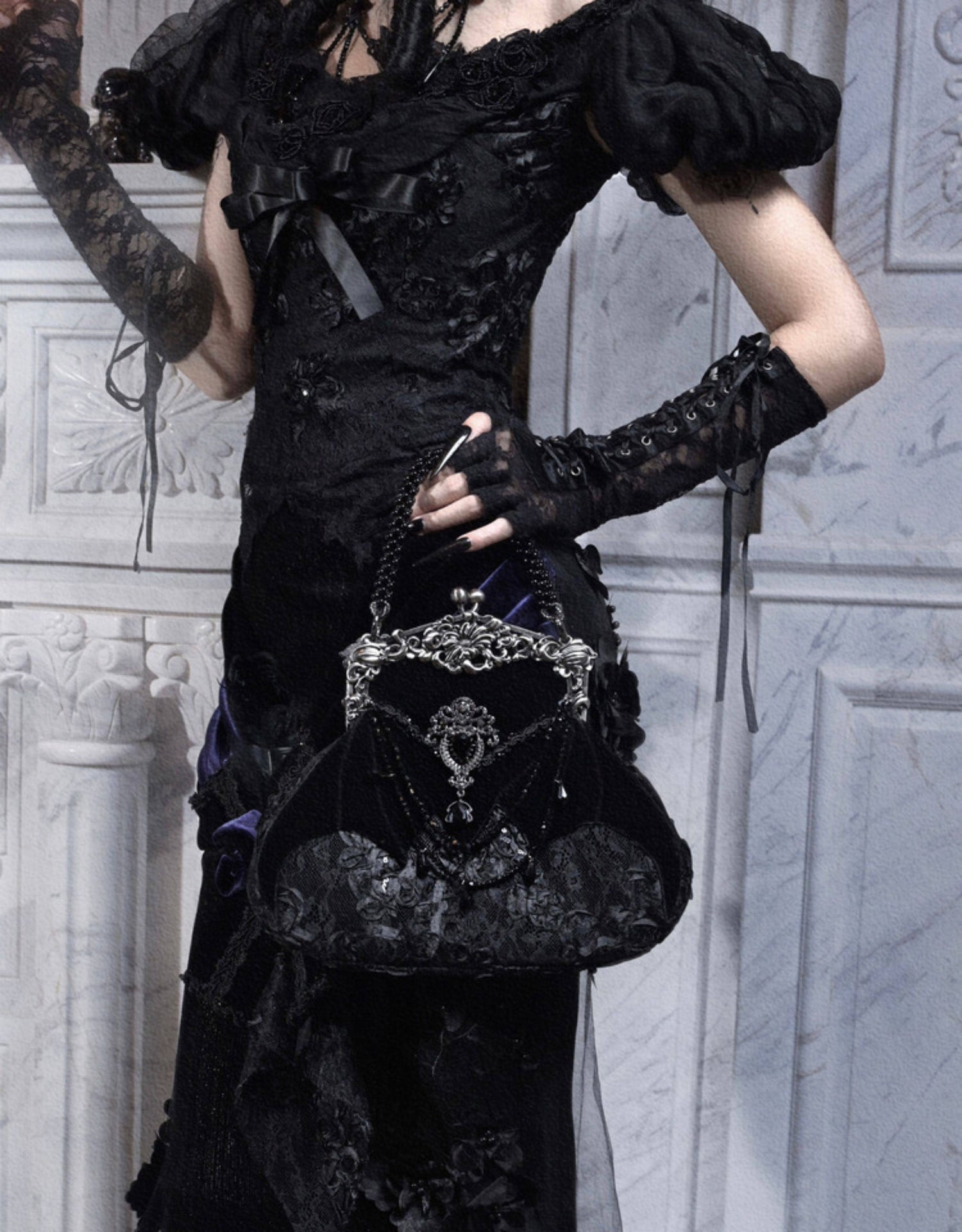Velvet Bat Frame Handbag
