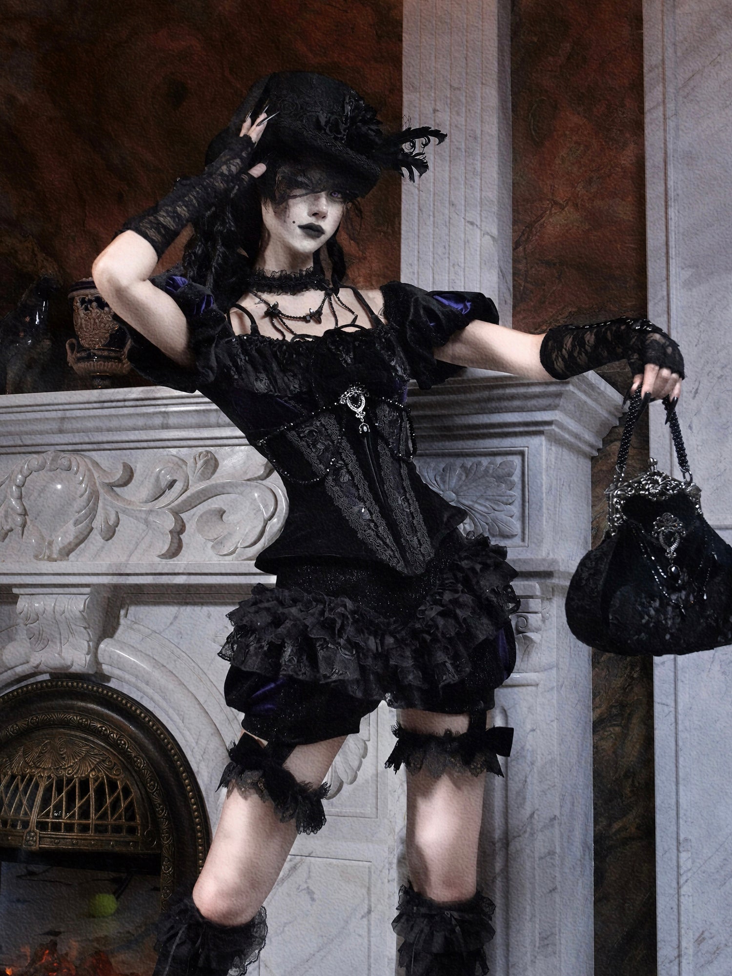 Velvet Lace Gothic Pumpkin Pants