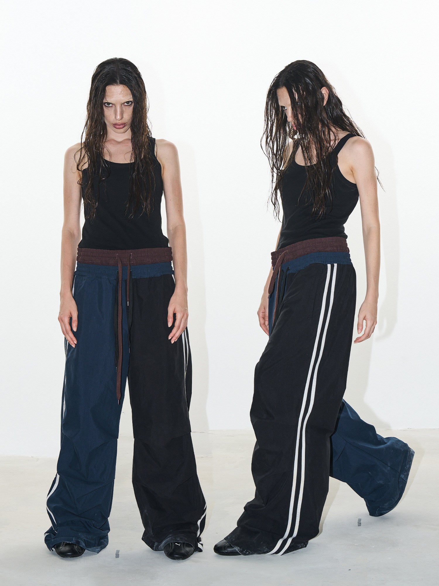Pleated Wide-Leg Track Pants