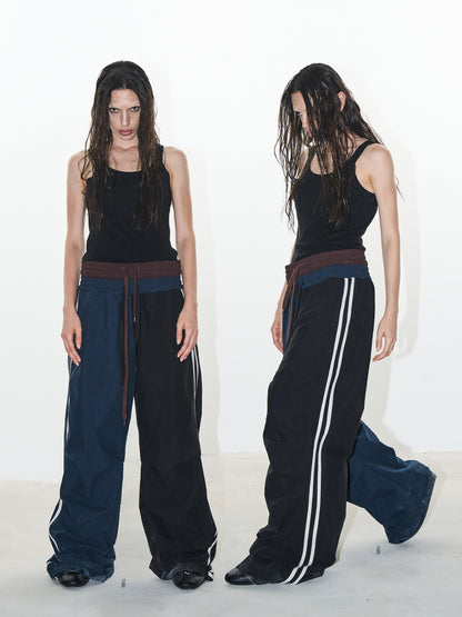Pleated Wide-Leg Track Pants
