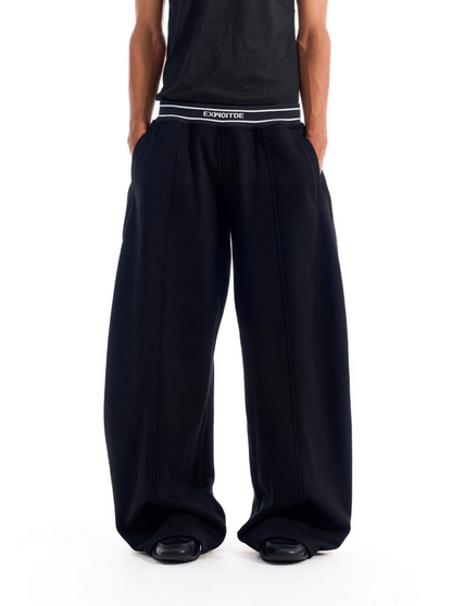 Contrast Ribbed Curved-Leg Sweatpants