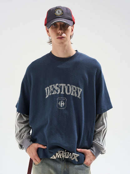 Distressed Graphic Layered Long-Sleeve Tee