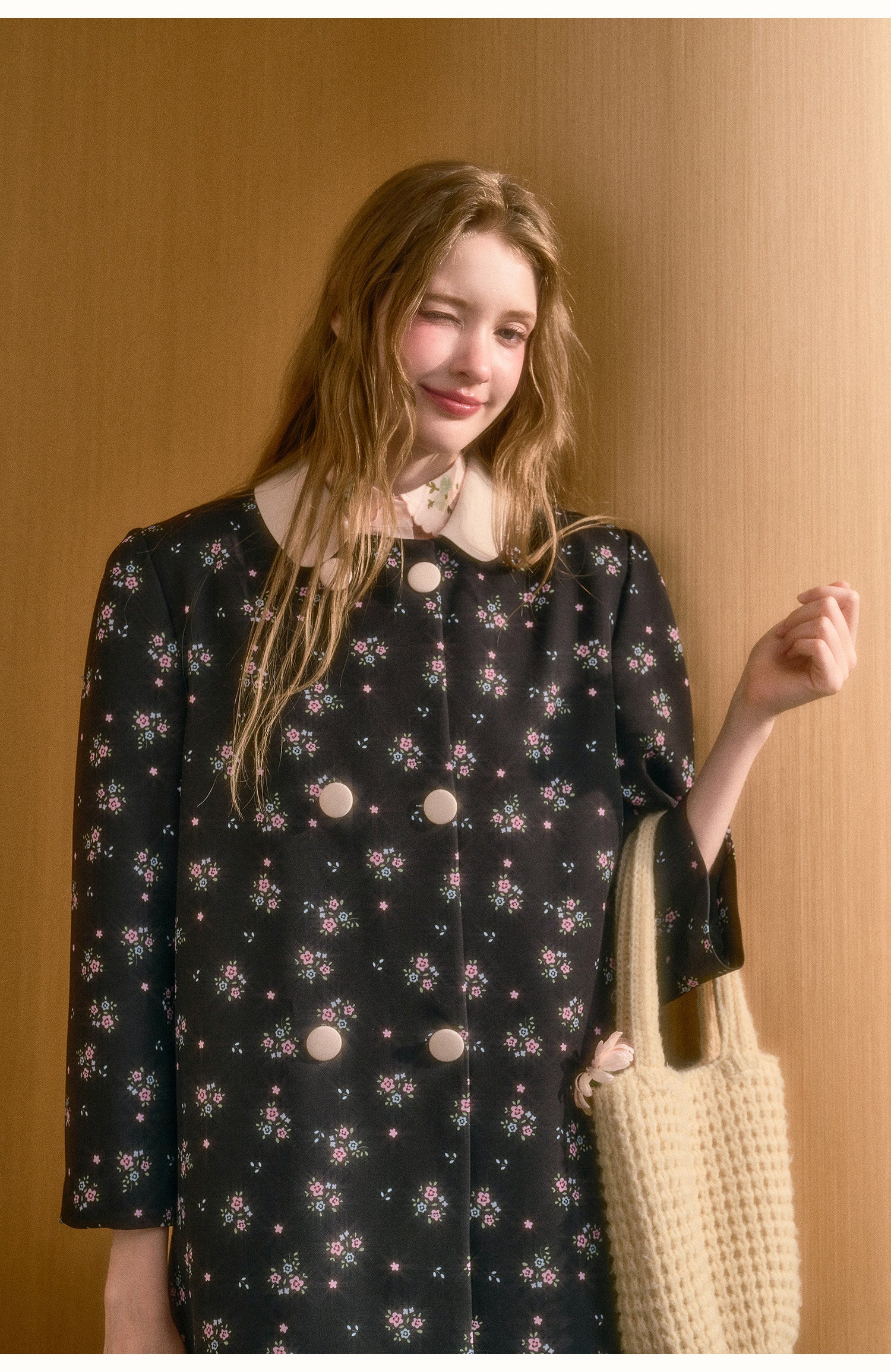 Floral Peter Pan Collar Coat