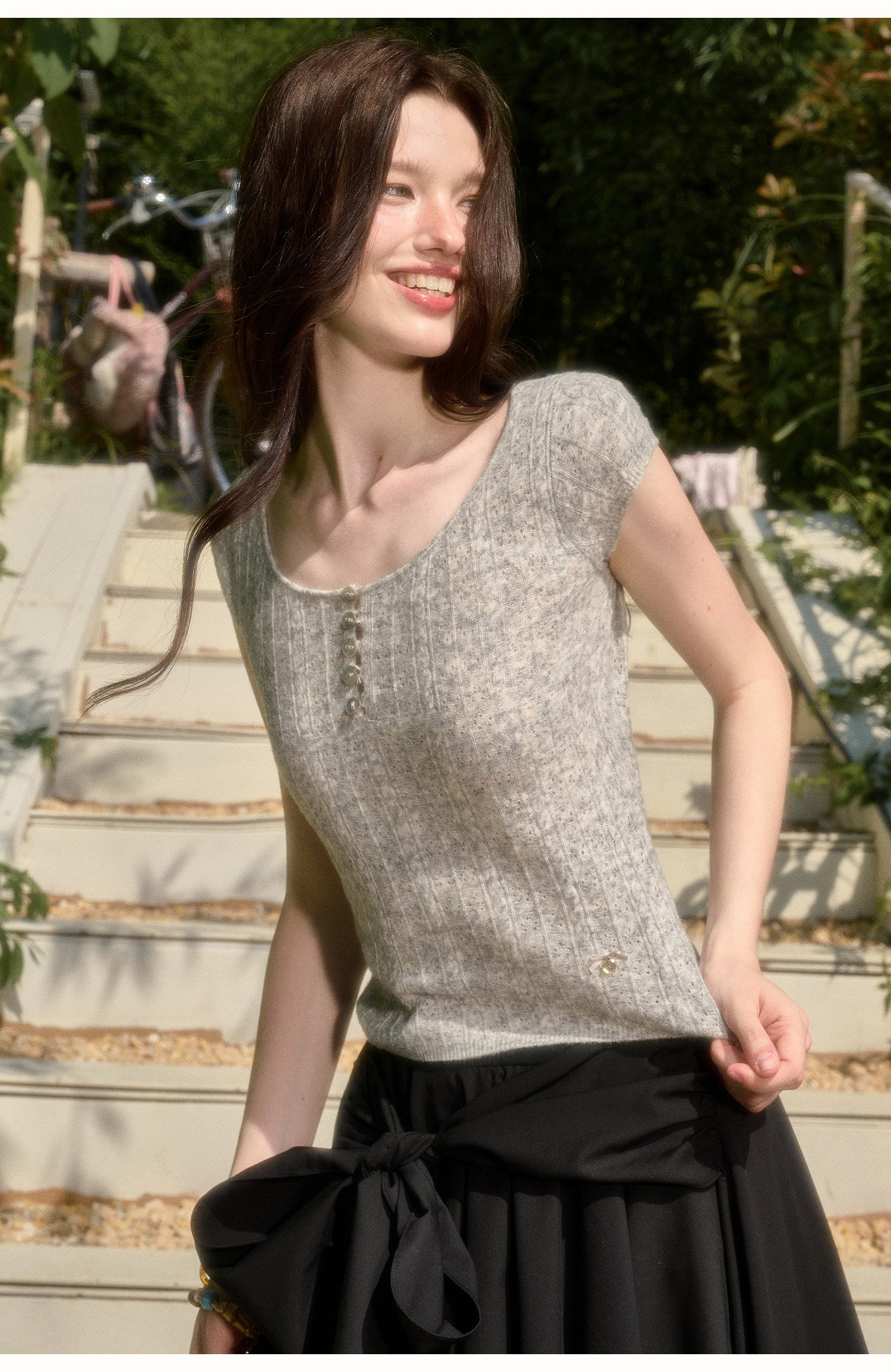 Soft Wool Fitted Short-Sleeve Top