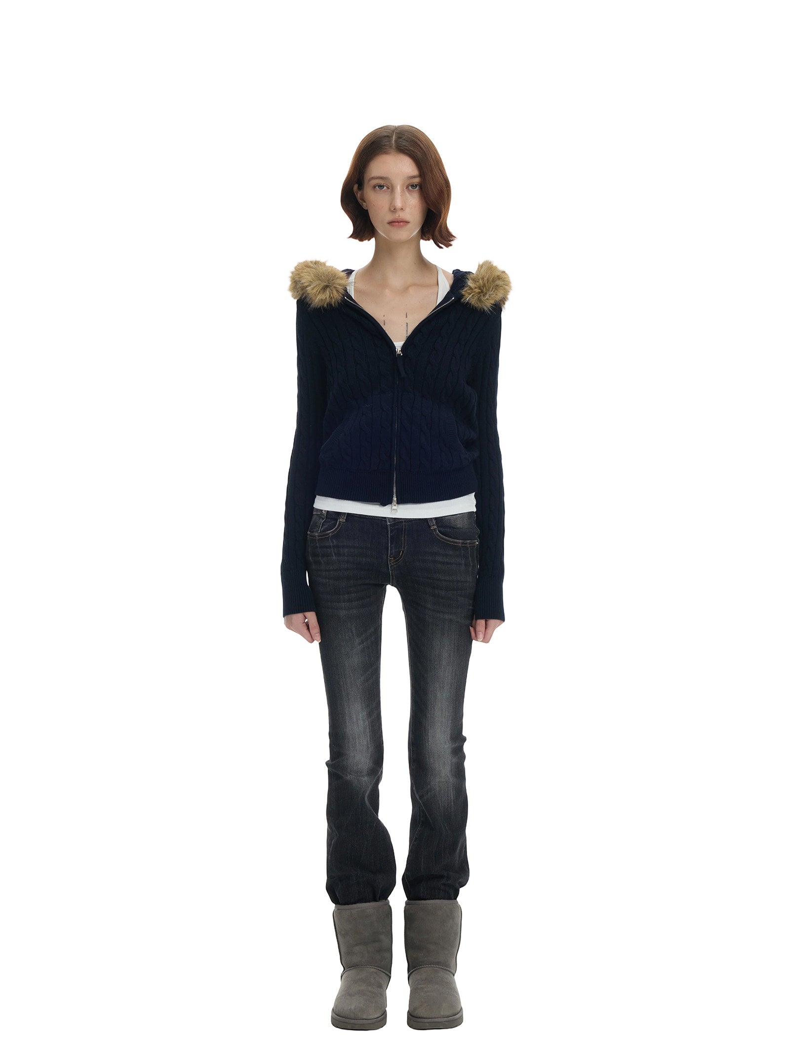 Washed Low-Rise Flare Jeans