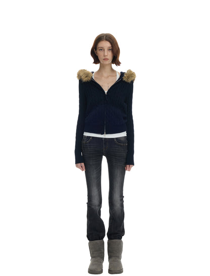 Washed Low-Rise Flare Jeans