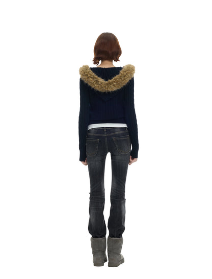 Washed Low-Rise Flare Jeans