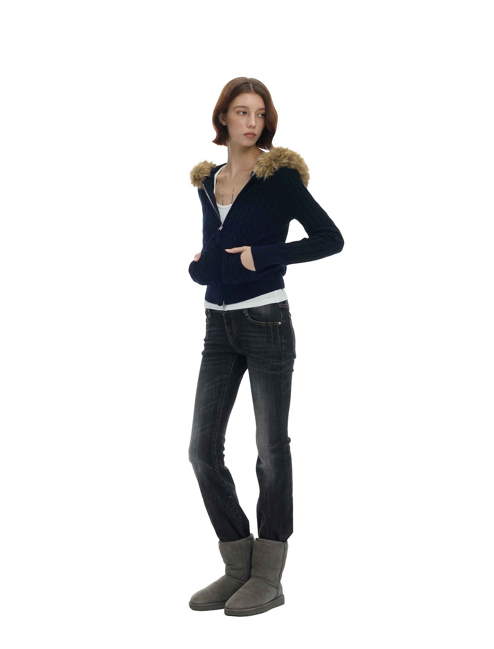 Washed Low-Rise Flare Jeans