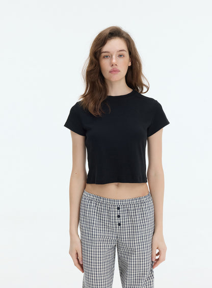 Stretch Cropped Crew-Neck T-Shirt