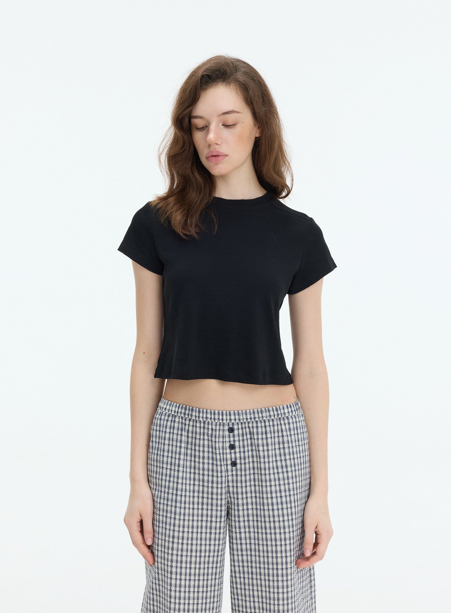 Stretch Cropped Crew-Neck T-Shirt