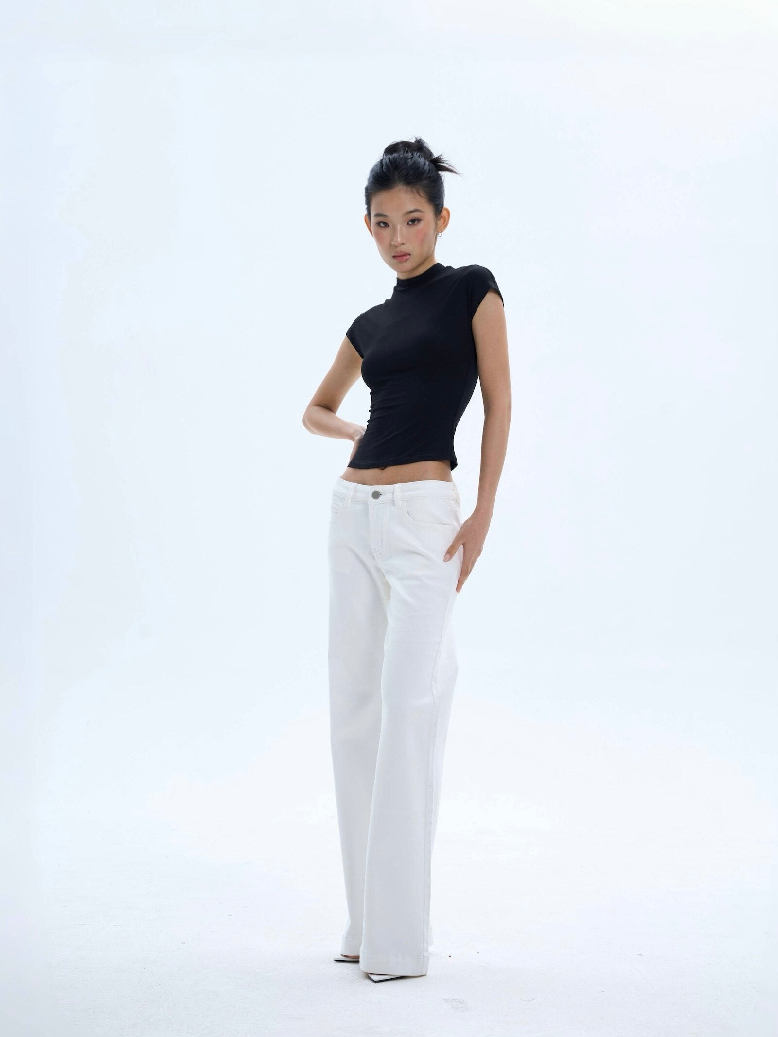 Low-Rise Straight-Leg White Jeans