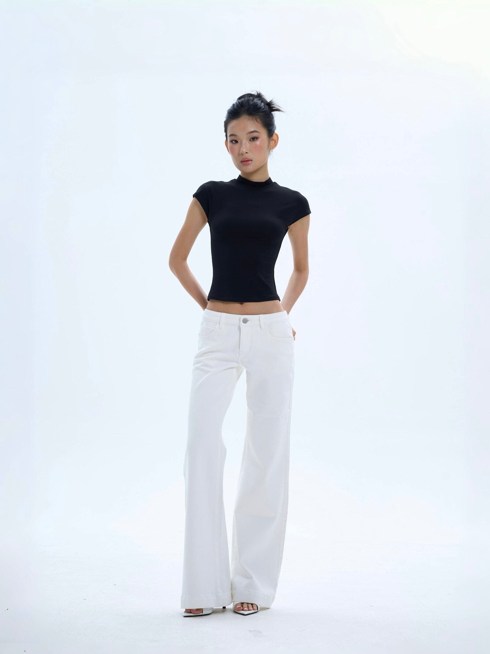 Low-Rise Straight-Leg White Jeans