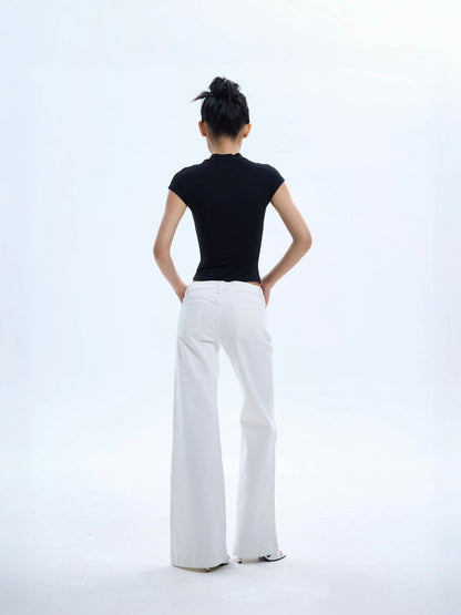 Low-Rise Straight-Leg White Jeans