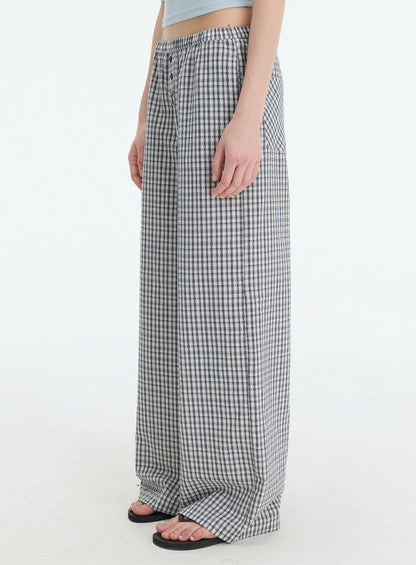 Textured Check Wide-Leg Trousers