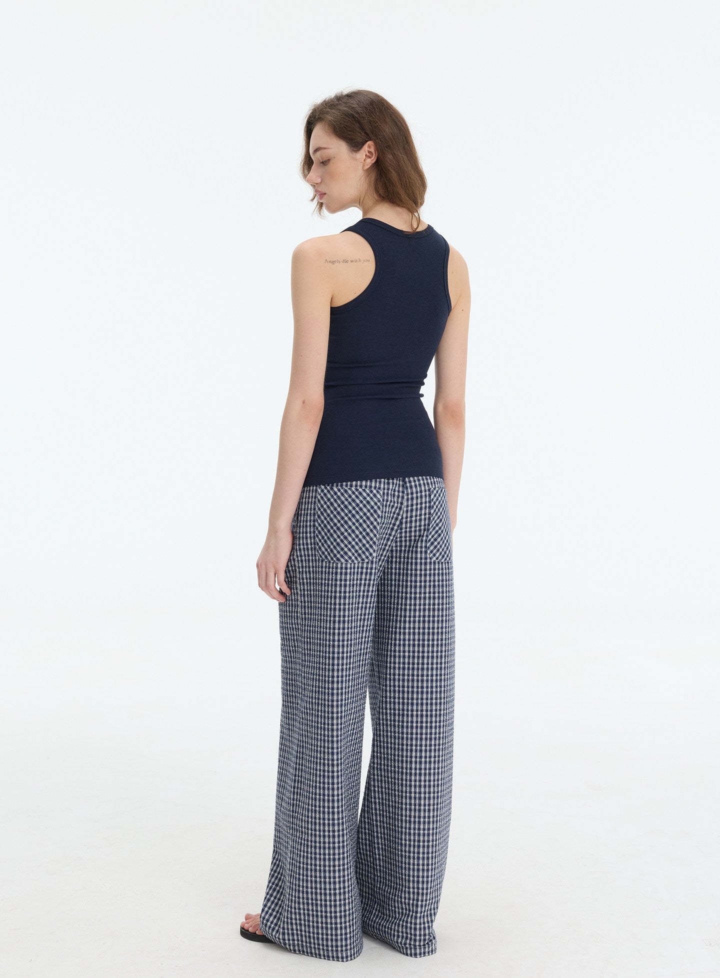 Textured Check Wide-Leg Trousers