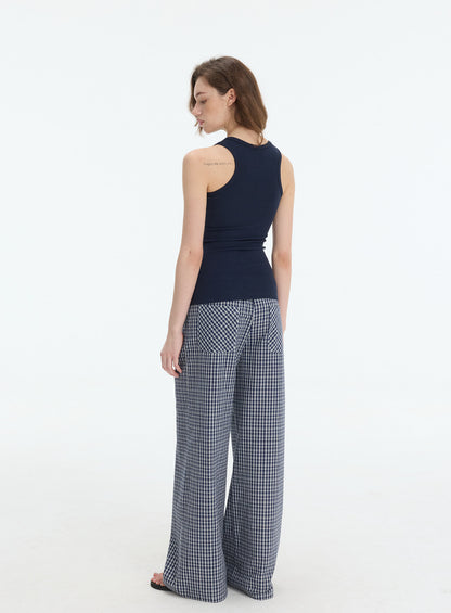 Textured Check Wide-Leg Trousers