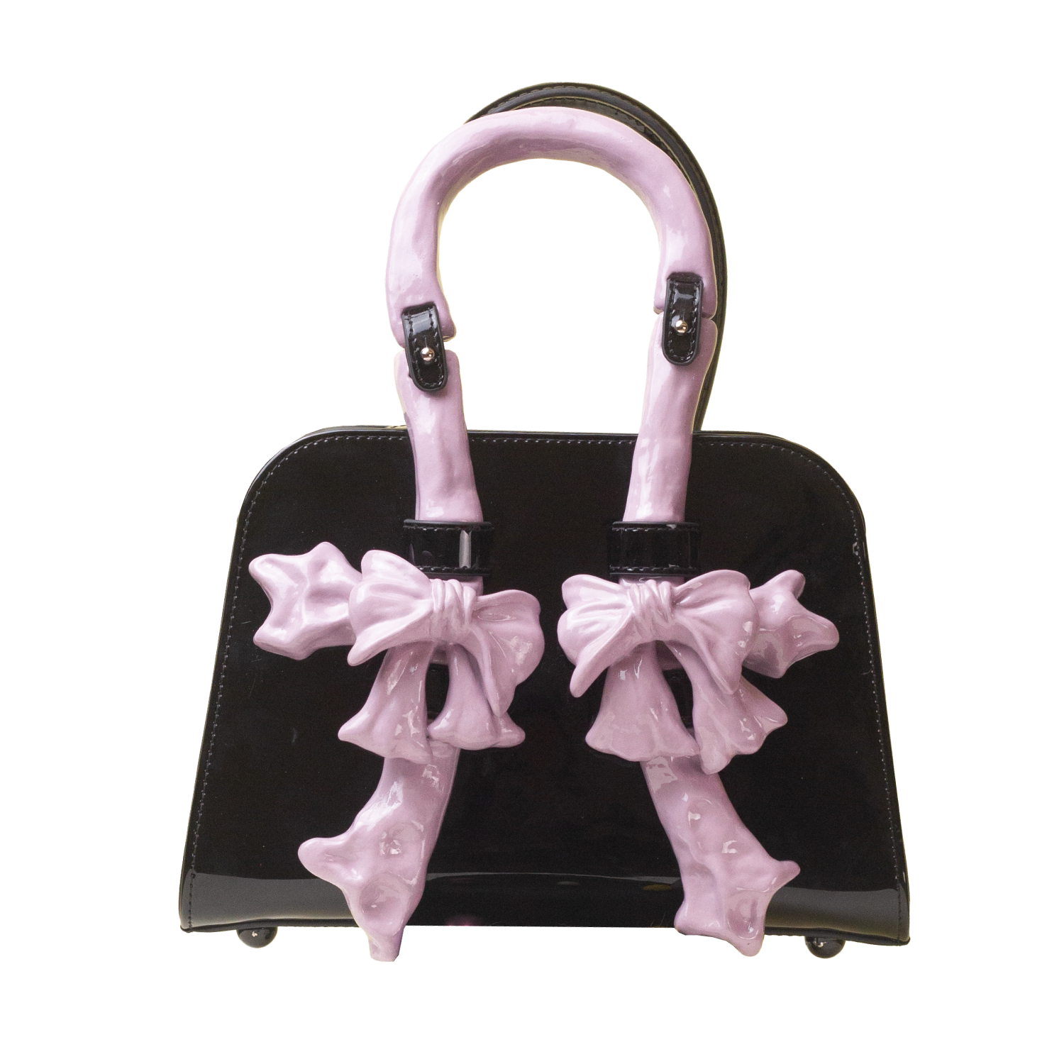 Glossy Bow Structured Handbag