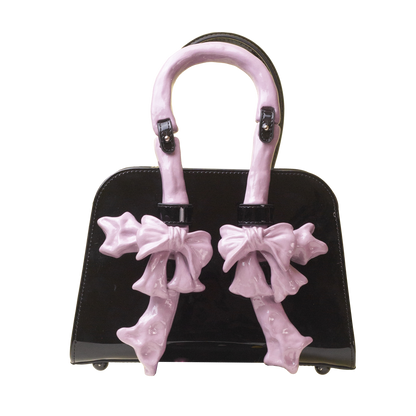 Glossy Bow Structured Handbag