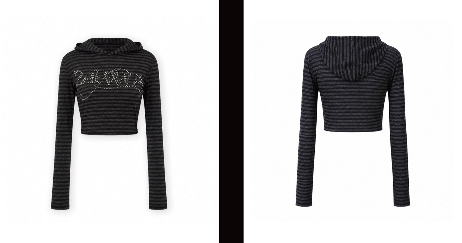 Rhinestone Cropped Hooded T-Shirt