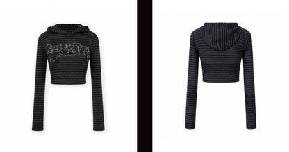 Rhinestone Cropped Hooded T-Shirt